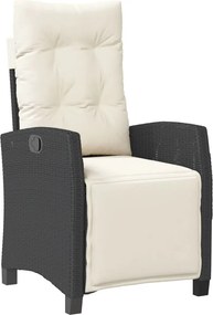 vidaXL Scaun de grădină rabatabil cu suport picioare, negru, poliratan