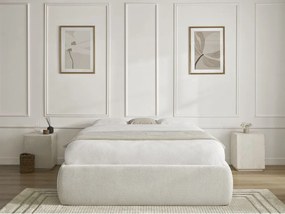 Pat matrimonial bej tapițat cu spațiu de depozitare/fără tăblie cu somieră 180x200 cm Inera – Bobochic Paris