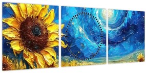 Tablou - Pictura floarea-soarelui (cu ceas) (90x30 cm)