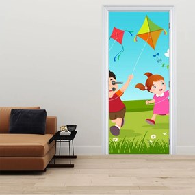 Fototapet pentru ușă - Copii cu zmeu (95x205cm)