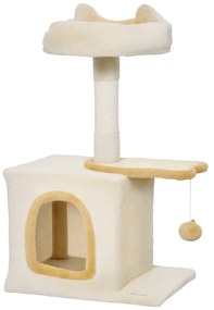 PawHut Arborele pentru Pisici cu Crenguță și Căsuță 40x30x72 cm Bej și Galben | Aosom Romania
