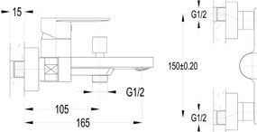 Aqualine - Baterie de cadă DAPHNE, crom lucios