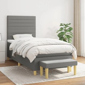 vidaXL Pat box spring cu saltea, gri închis, 90x190 cm, textil