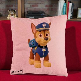 Perna Personalizata Chase PAW Patrol Albastru, 40x40 cm, Roz, Husa Detasabila, Perna Inclusa, BEKZ®