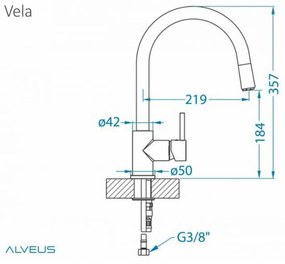 Baterie chiuveta bucatarie crom cu dus extractibil Alveus Vela P