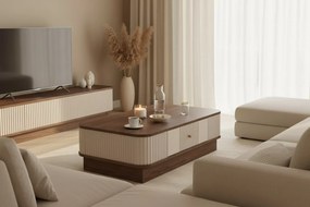 Măsuță de cafea Vesper 103x60 cm cu sertar și mâner auriu - culoare cașmir / nuc