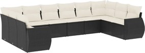 vidaXL Set canapele de grădină cu perne, 10 piese, negru, poliratan