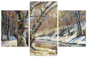 Tablou cu peisaj de iarnă pictat (90x60 cm)