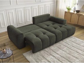 Colțar kaki extensibil/cu spațiu de depozitare cu tapițerie din chenille (cu colț pe partea dreaptă/cu șezlong) Roxelane – Bobochic Paris