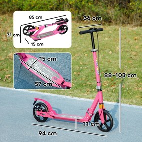 AIYAPLAY Trotinetă copii Scooter cu mânere reglabile trotinetă pliabilă pentru copii 6-12 ani 94 x 36 x 88-103 cm Roz | Aosom Romania