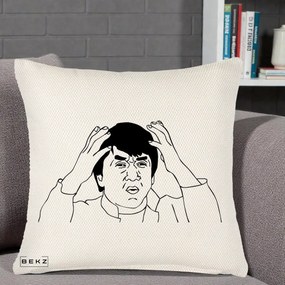 Perna Decorativa Jackie Chan WTF, 40x40 cm, Crem Reliefat, Husa Detasabila, Perna Inclusa, BEKZ®