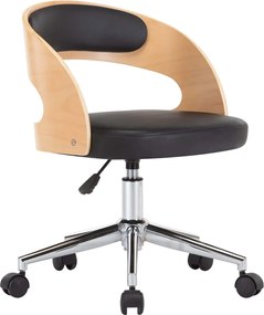 vidaXL Scaun de birou pivotant, negru, lemn curbat și piele ecologică