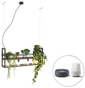 Lampă suspendată inteligentă neagră cu lemn și raft 4 lumini cu Wi-Fi A60 - Cage Rack