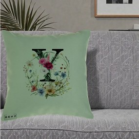 Cadou Personalizat - Perna Personalizata Monograma Florala Litera Y cu Coroana, 40x40 cm, Verde, Husa Detasabila, Perna Inclusa, BEKZ®
