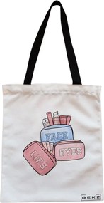Sacosa de Panza pentru Cumparaturi, Geanta Tote, Travel Girl 11, Cu fermoar, 38x34.5 cm, Alba, BEKZ®