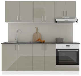 Set Bucatarie Karo V10, Gri Lucios/Alb, MDF, Blat Thermo 28 mm, L 200 cm