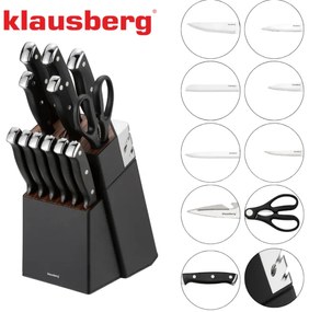 Set cuțite Klausberg KB 7985, 13 piese, Oțel inoxidabil, Mâner + ascuțitor, Negru