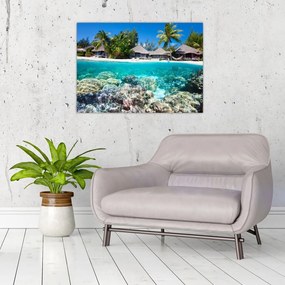 Tablou pe sticlă cu plaja pe insulă tropicală (70x50 cm)