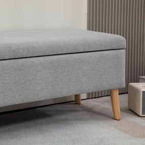 HOMCOM băncuță tapițată cu spațiu de depozitare, material textil tip in, picioare de lemn, capacitate 220 kg, 110x39x45 cm, gri | Aosom Romania