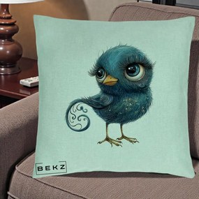 Perna Decorativa Pasare Teal cu Motive Aurii si Coada Spiralata, 40x40 cm, Verde Menta, Husa Detasabila, Perna Inclusa, BEKZ®
