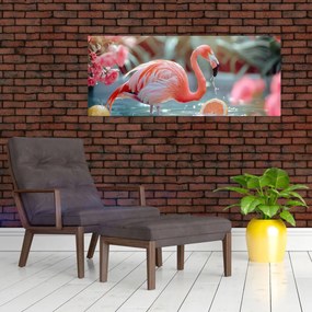 Tablou - Flamingo în iaz (120x50 cm)