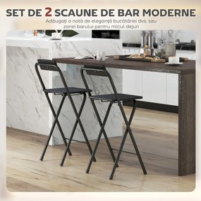 HOMCOM Set 2 Scaune de Bucătărie Pliabile cu Suport pentru Picioare din MDF și Oțel Negru | Aosom Romania
