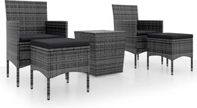 vidaXL Set mobilier de grădină, 3 piese, gri, poliratan și sticlă