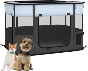 PawHut Țarc de Joacă pentru Animale de Companie, Gard pentru Câini cu 7 Ferestre, 3 Uși și 2 Pungi de Depozitare, 84x64x53 cm, Negru | Aosom Romania