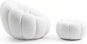 Fotoliu design rotativ BLOOM cu taburet, alba