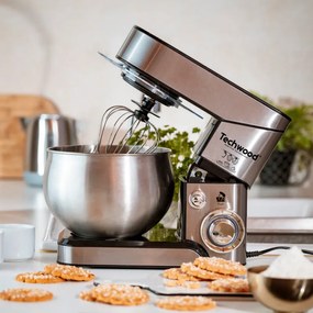 Mixer planetar Techwood TRO-1050, 1000W, 5 litri, 6 viteze, Pulse, 3 accesorii, Inox