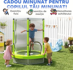 AIYAPLAY Trambulină pentru Copii 3-6 Ani cu Plasă de Siguranță, Փ140x190 cm, Verde | Aosom Romania