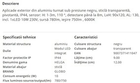 Aplica LED de exterior cu senzor de miscare IP44 HELGA