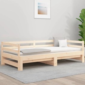 Pat de zi extensibil, 2x(80x200) cm, lemn masiv de pin Maro