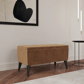 Bancheta Tapitata Mera, cu spatiu depozitare, Bej, Stofa, 80 x 37 x 42 cm