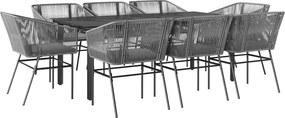 vidaXL Set de sufragerie de grădină de 9 piese sticlă poliratan gri