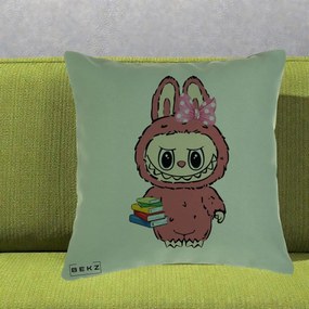 Perna Personalizata Labubu Roz cu Funda si Carti, 40x40 cm, Verde, Husa Detasabila, Perna Inclusa, BEKZ®