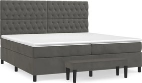 vidaXL Pat box spring cu saltea, gri închis, 200x200 cm, catifea