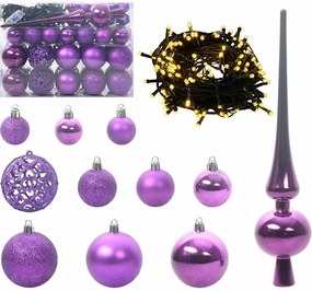 vidaXL Set de Globuri de Crăciun cu 150 LED 61 pcs Violet Plastic