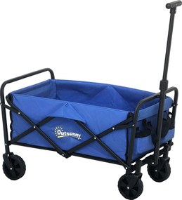 Outsunny Trolley de 62L pentru Festivaluri pe Roți, Cărucior de Grădină Pliabil, Wagon Compact cu Capacitate 120kg, Mâner Reglabil și Geantă pentru Plajă, Camping, Festivaluri, Albastru | Aosom Romania