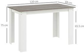 HOMCOM Masă Modernă de Dining pentru 4-6 Persoane 120x69x75 cm Gri și Alb | Aosom Romania