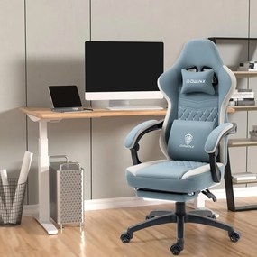 DOWINX Scaun gaming, ergonomic, suport lombar cu masaj, Șezut cu Arcuri Metalice și Spumă, Pernă de Gel, Spătar înalt, rabatabil 90°-135°, Buzunar depozitare, Suport picioare, rezistent 150 kg, material respirabil, Albastru