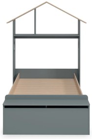 Pat pentru copii în culoare naturală/verde prăfuit de tip casă cu aspect de lemn de pin cu spațiu de depozitare cu somieră 90x190 cm Odessa – Marckeric