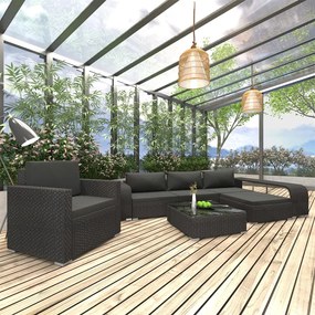 46825 vidaXL Set mobilier de grădină cu perne, 8 piese, negru, poliratan