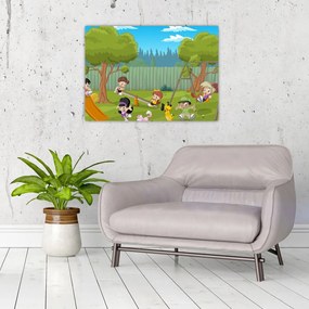 Tablou pe sticlă - Copii la locul de joacă (70x50 cm)