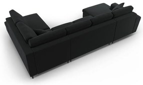 Colțar negru extensibil, cu spațiu de depozitare cu tapițerie din catifea (cu colț pe partea dreaptă-în formă de "U") Kyoto – Cosmopolitan Design