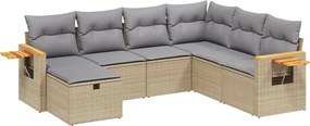 vidaXL Set canapele de grădină, 7 piese, cu perne, bej, poliratan