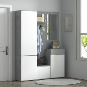 HOMCOM Mobilier 4 în 1 cu Oglindă, Cuiere și Rafturi Interioare Reglabile, Mobilier Multifuncțional, 145x29x184 cm, Gri | Aosom Romania