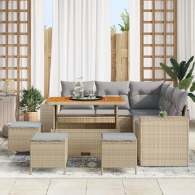 vidaXL Set de mobilier de grădină de 8 piese , cu perne, din ratan poly acacia, Bej.