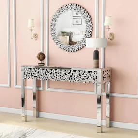 MAOG205 - Masa toaleta oglinda, masuta consola, 120 cm, cosmetica machiaj, vanity birou, Argintiu