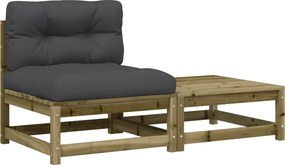 vidaXL Canapea de grădină fără cotiere, cu perne și taburet